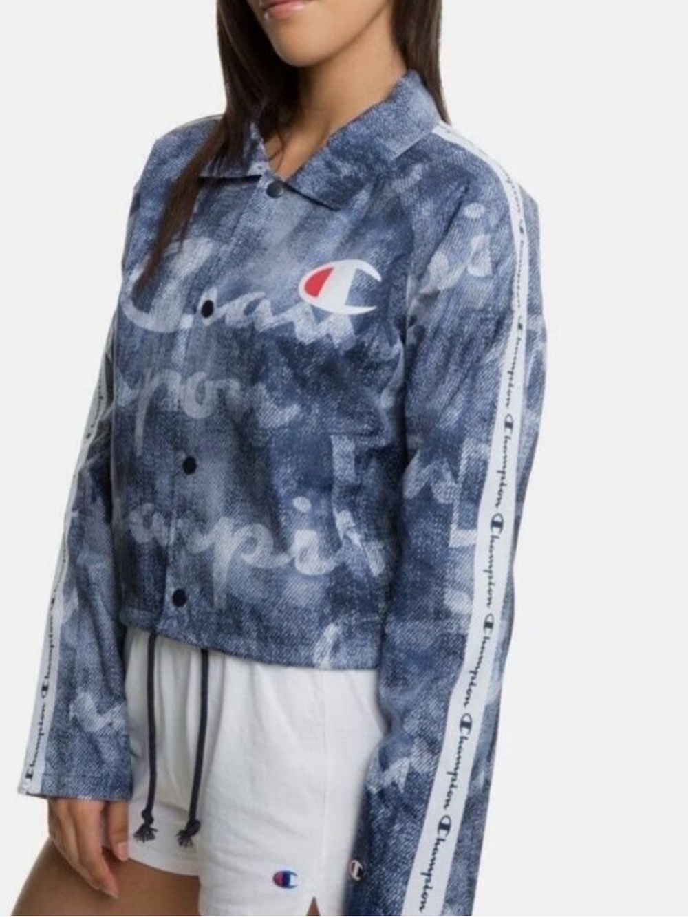 Champion Logo pPrinted Cropped Coaches Jacket Indigo size Medium